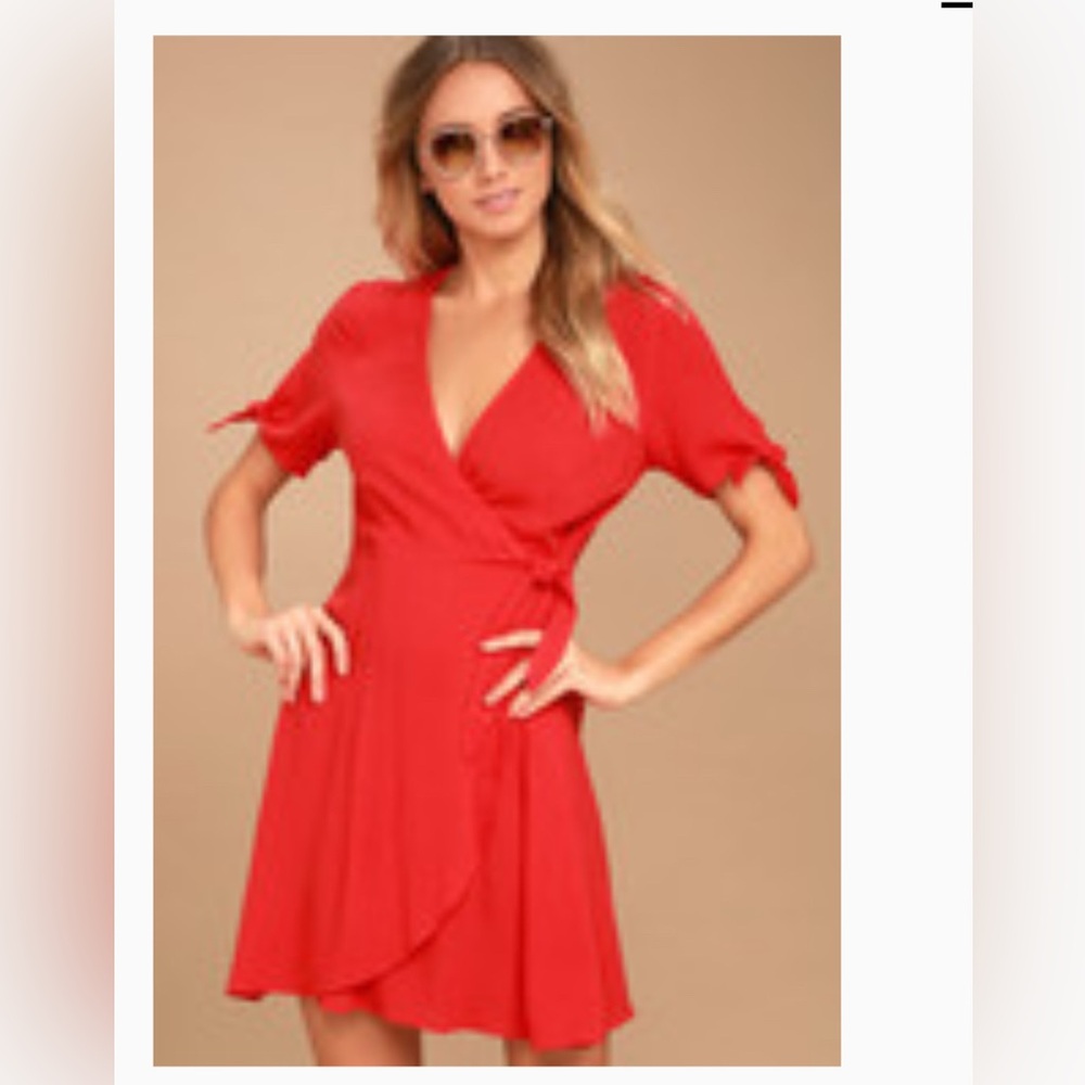 Lulu's Red Flutter Sleeve Wrap Midi Dress